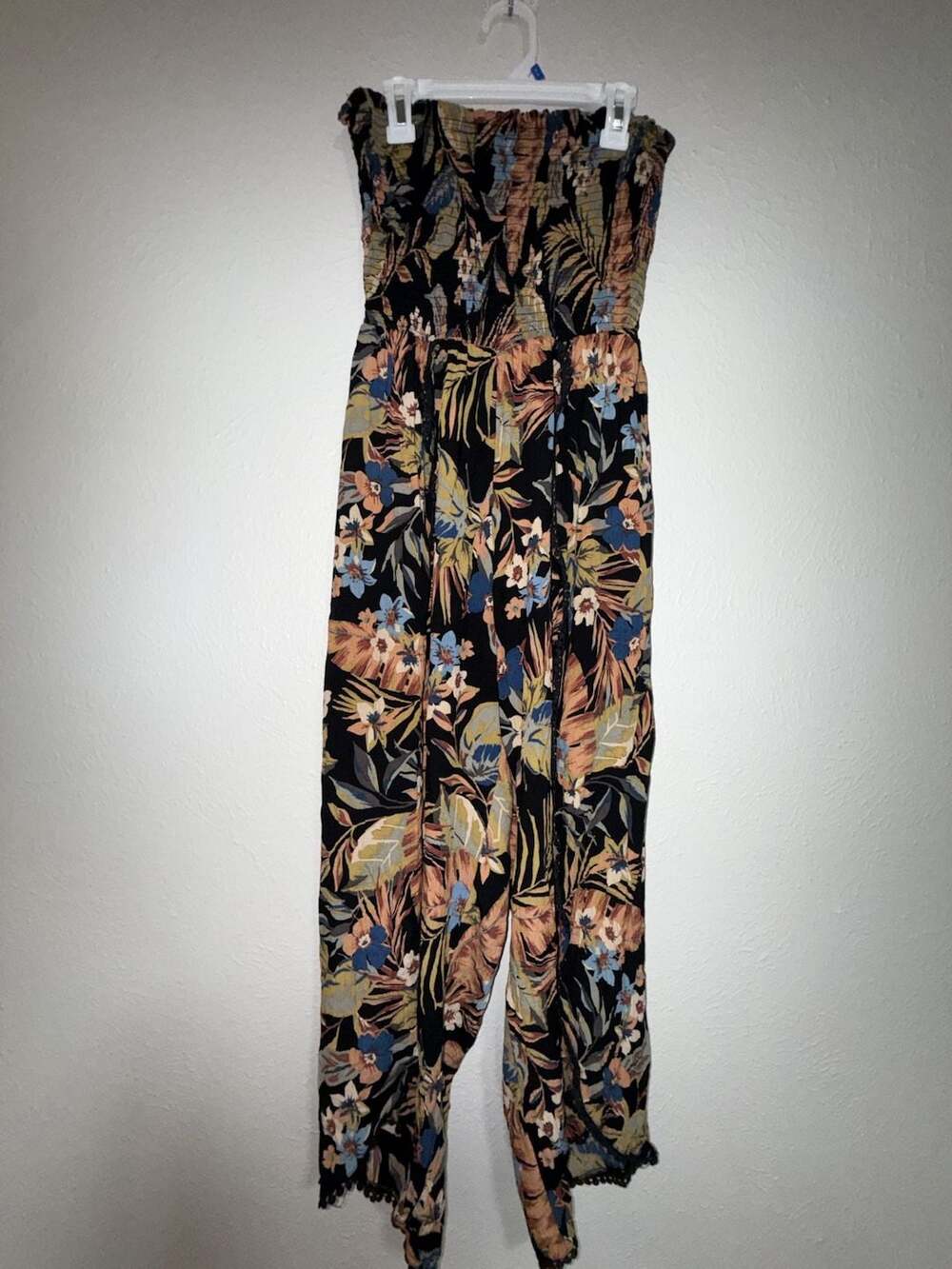 ANGIE Smocked Strapless Floral Jumpsuit